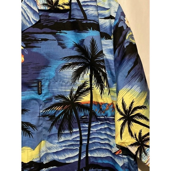Palm Wave Button Up Shirt Men's Size 2XL XXL Short Sleeve Blue Hawaiian Cotton - Picture 4 of 6